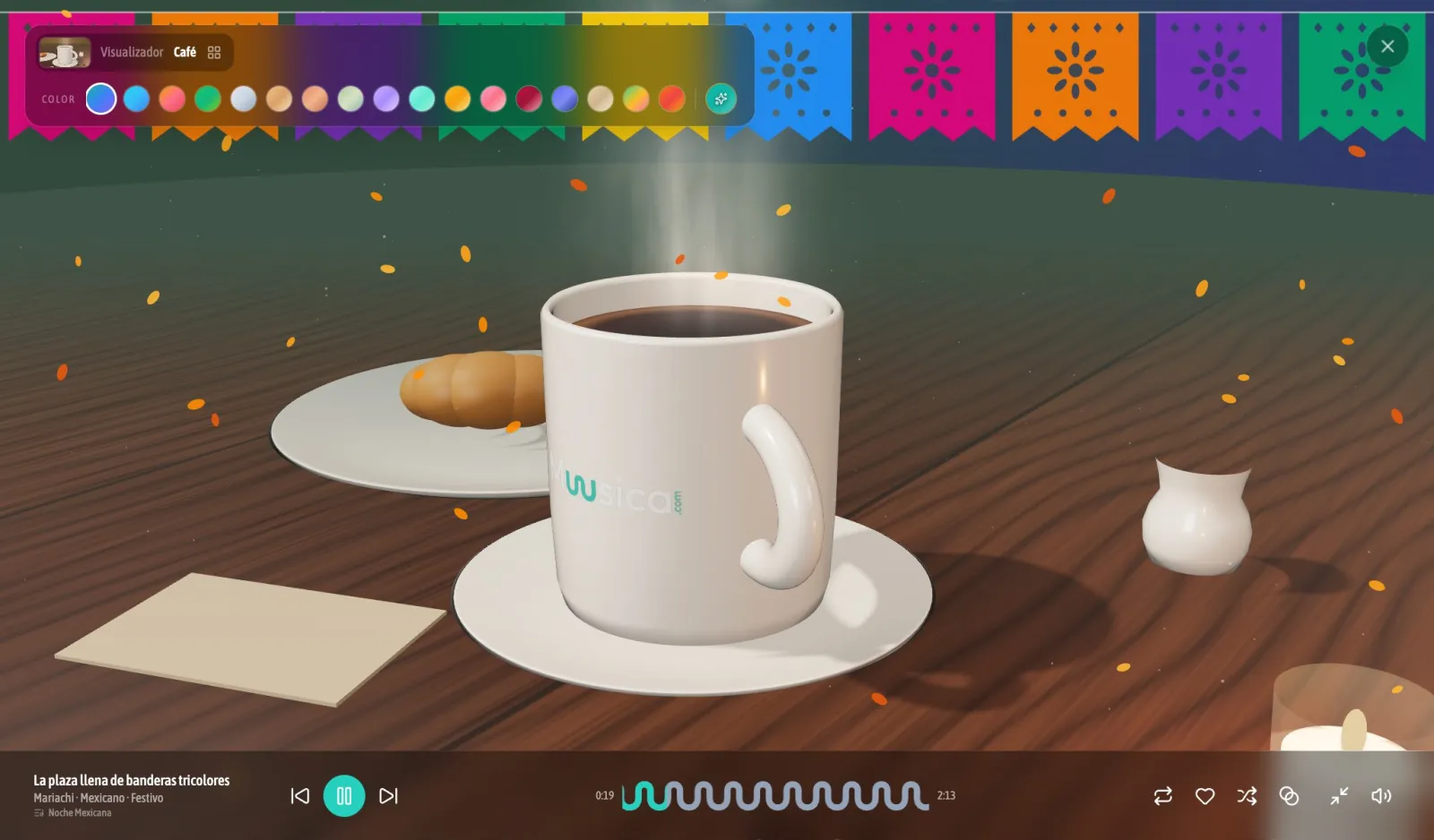 Escena del café con decoración de Día de Muertos